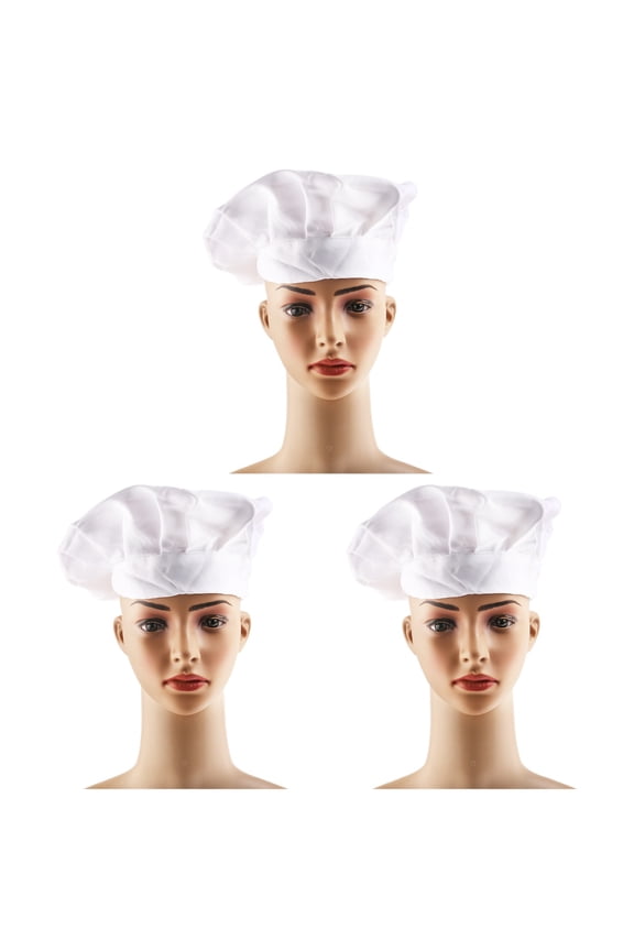 Cook Hat Cooking Chef Cap Food Service Caps Mesh Black White Child Work 3 Count