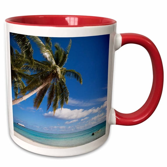 3drose, Cook Islands, Palmerston Island. Tropical Island Beach, 11oz Two-tone Red Mug