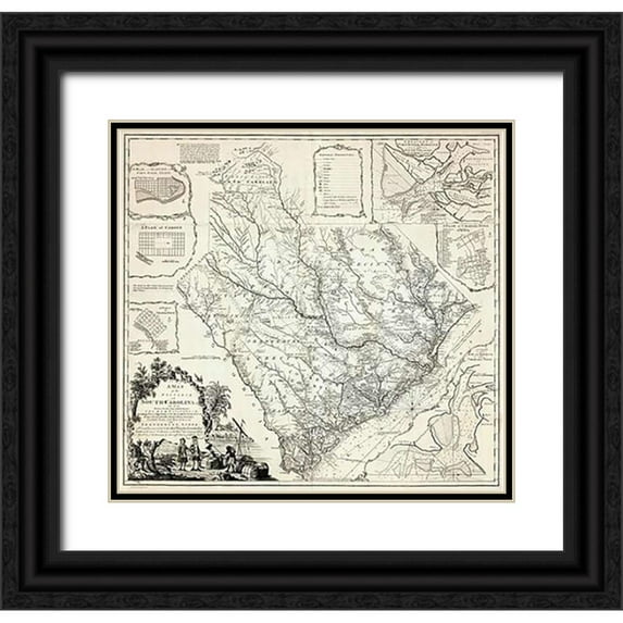 Cook, James 13x12 Black Ornate Wood Framed with Double Matting Museum Art Print Titled - A Map of the Province of South Carolina, 1773