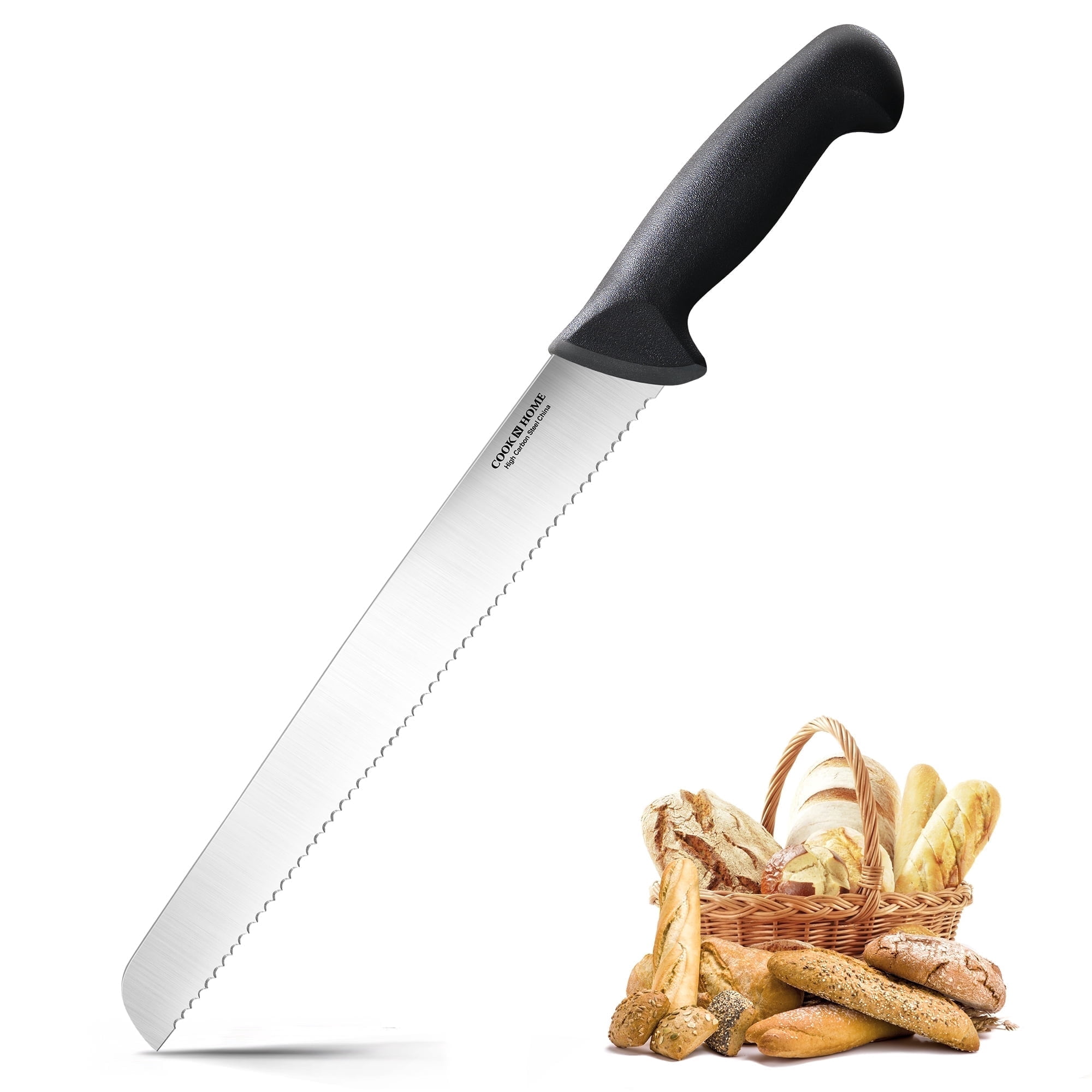 Cook N Home Professional Cutlery 10 Inch Bread Slicer Knife, Wavy Serrated High Carbon German Stainless Steel Sharp Kitchen Knife, Ergonomic Handle, Black