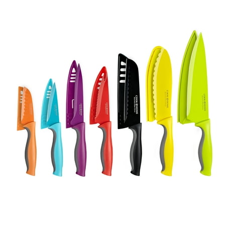 Cook N Home 14-Piece Coated Carbon Stainless Steel Knife Set with Sheaths, Multicolor