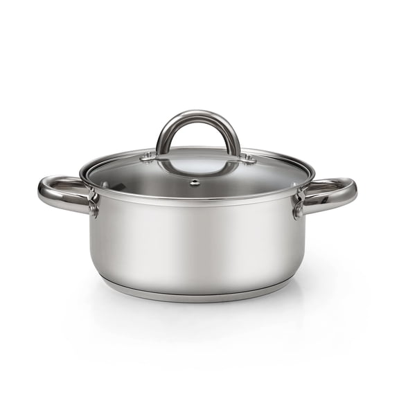 Cook N Home Basics 3 Quart Stainless Steel Stock Pot with Lid, Cooking Pot for Pasta, Soup, Sturdy Handle, Stockpot with Even Heating, Oven & Dishwasher Safe, Cookware for Canning, Boiling, Simmer