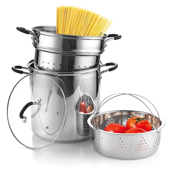 Cook N Home 12 Quart Stainless Steel Pasta Pot with Strainer Insert 3-in-1 | Steamer Basket, Pasta Strainer, Stockpot with Lid - Pasta Cooker Induction Compatible, Dishwasher & Oven Safe