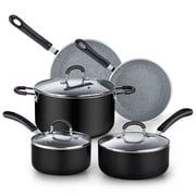 Cook N Home Professional Induction Compatible Marble Nonstick Cookware Set, Pots and Pans Set Includes Saucepans with Lid, Stockpot with Lid, Frying Pans, Heavy Nonstick, 8-Piece, Black / marble