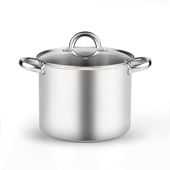 Cook N Home Basics 8 Quart Stainless Steel Stock Pot with Lid, Cooking Pot for Pasta, Soup, Sturdy Handle, Stockpot with Even Heating, Oven & Dishwasher Safe, Cookware for Canning, Boiling