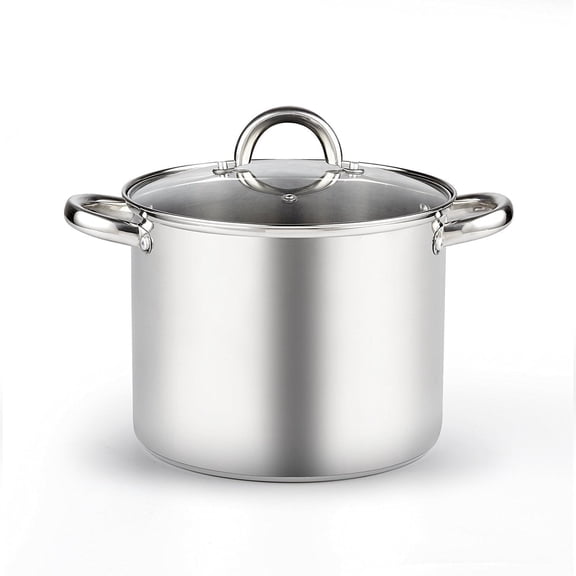 Cook N Home Basics 8 Quart Stainless Steel Stock Pot with Lid, Cooking Pot for Pasta, Soup, Sturdy Handle, Stockpot with Even Heating, Oven & Dishwasher Safe, Cookware for Canning, Boiling