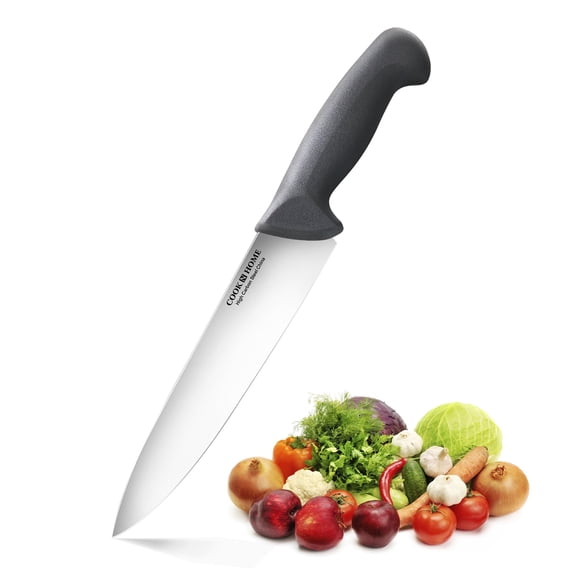 Cook N Home Professional 8 Inch Chef's Knife Multi-Purpose, Straight Edge High Carbon Stainless Steel Sharp Kitchen Knife, Ergonomic Handle, Black