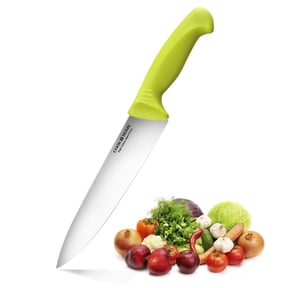 Cook N Home Professional 8 Inch Chef's Knife Multi-Purpose, Straight Edge High Carbon Stainless Steel Sharp Kitchen Knife, Ergonomic Handle, Green