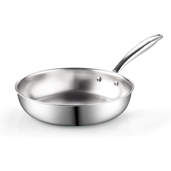 Cook N Home Classic Tri-Ply Clad 8 Inch Stainless Steel Skillet, Saute Frying Pan, Induction, Compatible with All Cooktops, Dishwasher & Oven Safe