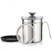 Cook N Home Classic Stainless Steel Grease Container With Strainer 2.5 Quart, Pot Fat Storage With Lid, Easy Grip Handle Suitable For Storing Frying Oil And Cooking Grease