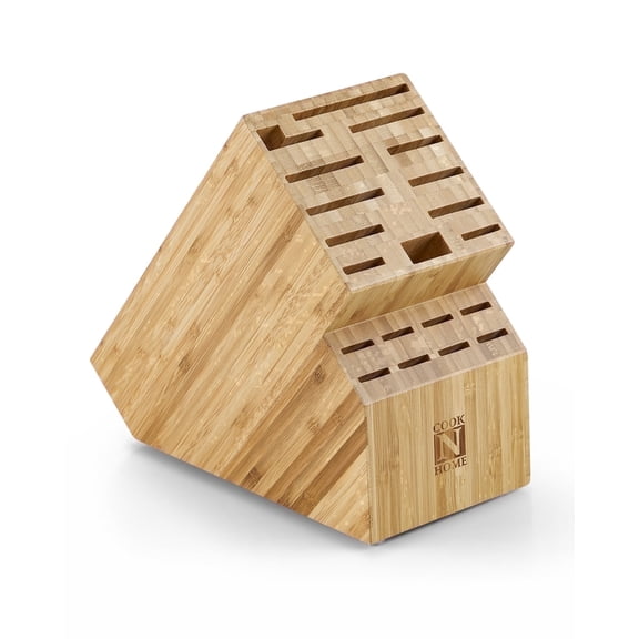Cook N Home Basics,Bamboo Cutlery Block without Knives, Universal Knife Holder Countertop Butcher Block Knife Stand for Easy Kitchen Storage, 20-Slot