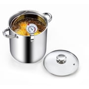 Cook N Home Basics 5-Quart Deep Fryer Pot with Basket, Japanese Tempura Stainless Steel Frying Pot with Temperature Control and Oil Drip Rack, Glass Lid, Suitable for Kitchen French Fries, Chicken