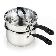 Cook N Home Professional Double Boiler Saucepan 2-Quart, 18/10 Stainless Steel Steam Melting Pot for Butter Chocolate Cheese, Tempered Glass Lid