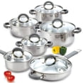 thumbnail image 1 of Cook N Home Kitchen Cookware Sets, 12-Piece Basic Stainless Steel Pots and Pans with Grey Silicone Handles, Silver, 1 of 9