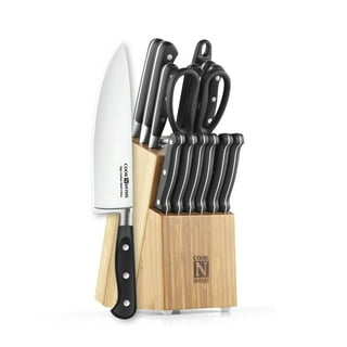 Beautiful 12-piece Forged Kitchen Knife Set in White with Wood Storage  Block, by Drew Barrymore 