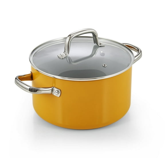 Cook N Home Non Stick Stock Pot with Lid, 6 Quart Hard Anodized Ceramic Nonstick Gumbo Pasta Cooking Pots, Induction Cookware Stockpot, Ollas para Cocina, Yellow