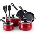 thumbnail image 1 of Cook N Home Professional Pots and Pans Nonstick Cookware Set, Belly Shape Kitchen Cooking Set with Frying Pans and Saucepans, Induction Compatible, 10-Piece, Red, 1 of 6