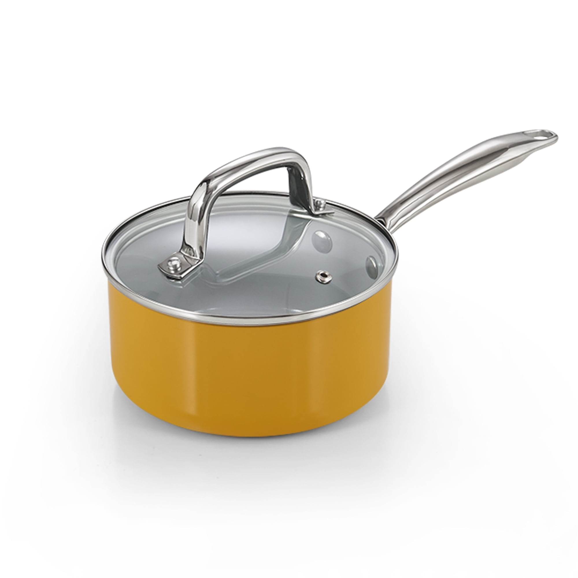 1.5-Quart Yellow Aluminum Non-Stick Saucepan with Glass Lid