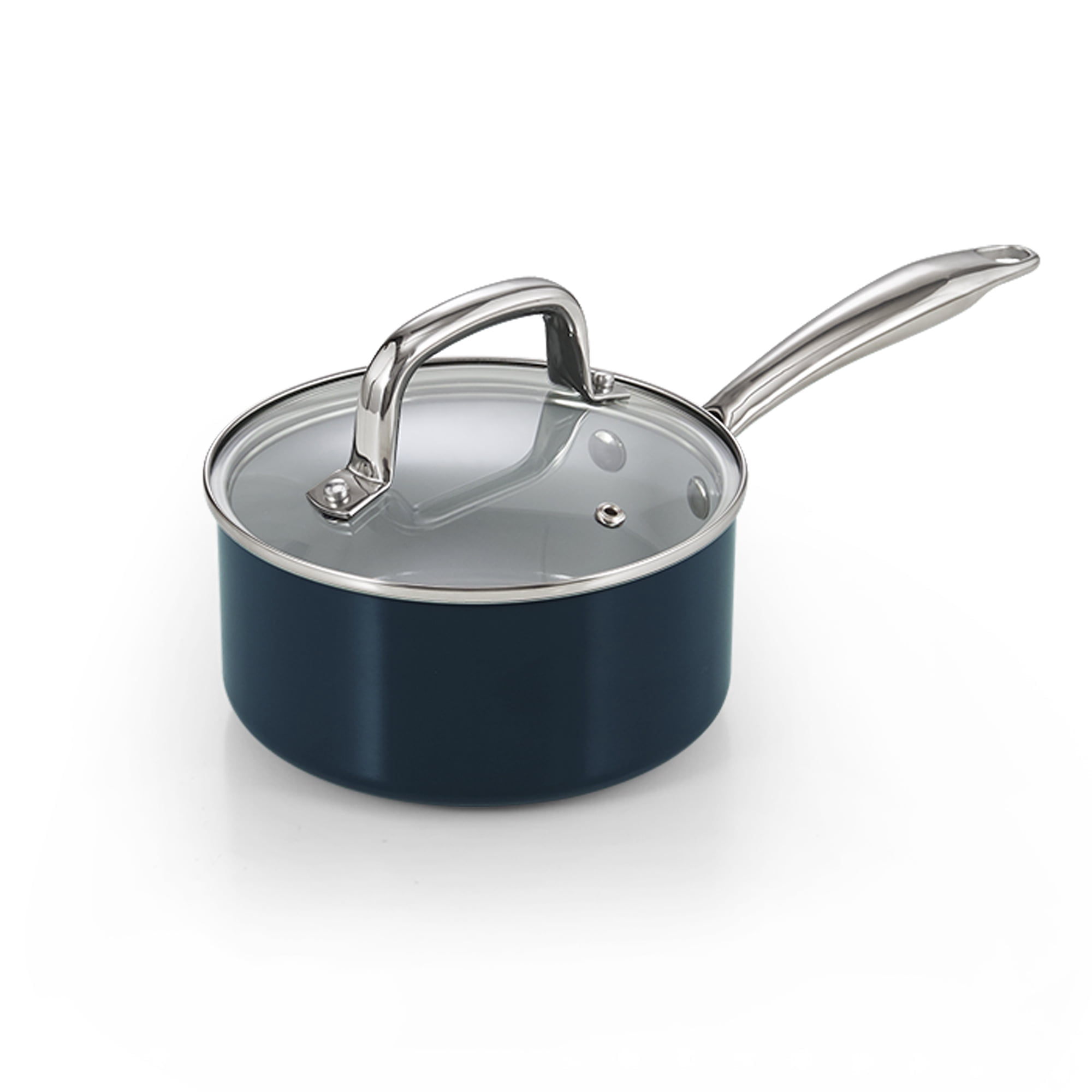 Cook N Home Nonstick Sauce Pan with Glass Lid, 1.5-Quart Small Saucepan Hard Anodized Non Stick Ceramic Cookware, Induction Cooking Pots and Pans with Stay-Cool Handles, Cacerola, Blue
