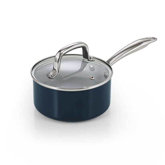 Cook N Home Nonstick Sauce Pan with Glass Lid, 1.5-Quart Small Saucepan Hard Anodized Non Stick Ceramic Cookware, Induction Cooking Pots and Pans with Stay-Cool Handles, Cacerola, Blue