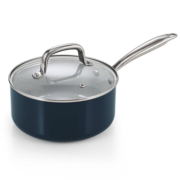 Cook N Home Nonstick Sauce Pan with Glass Lid, 3-Quart Small Saucepan Hard Anodized Non Stick Ceramic Cookware, Induction Cooking Pots and Pans with Stay-Cool Handles, Cacerola, Blue