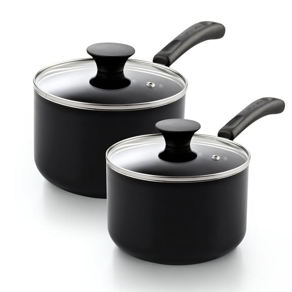 Cook N Home Nonstick Sauce Pan Set 1Qt and 2Qt, Multi-purpose Cooking Pot Set Saucepan Kitchenware, Black, Aluminum