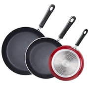 Cook N Home Professional 8/9.5/11 Inch Nonstick Frying Pan Set, Kitchen Cooking Skillets Saute Fry Pan, Induction Compatible, 3-Piece, Red