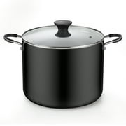 Cook N Home Nonstick Stockpot with Lid 10.5-QT, Professional Deep Cooking Pot Canning Stock Pot with Glass Lid, Black
