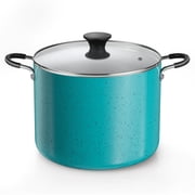 Cook N Home Professional 10.5 Quart Nonstick Stock Pot with Lid, Riveted Handles, Big Soup Pot for Holiday Feasts, Stockpot with Even Heating, Induction Cookware, Oven & Dishwasher Safe, Turquoise