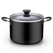 Cook N Home Professional 8 Quart Nonstick Stock Pot with Lid, Riveted Handles, Big Soup Pot for Holiday Feasts, Stockpot with Even Heating, Induction Cookware, Oven & Dishwasher Safe, Black