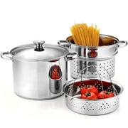 Cook N Home 8 Quart Stainless Steel Pasta Pot with Strainer Lid 3-in-1 Pots | Steamer Basket, Pasta Strainer, Stock Pot with Lid - Pasta Cooker Induction Compatible, Dishwasher & Oven Safe