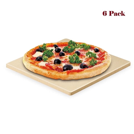 Cook N Home 7.5 Inch Square Pizza Stone with Scraper, Heavy Duty Cordierite Baking Stone for Oven and Grill, Thermal Shock Resistant, Ideal for Baking, 6-Pack with Scraper