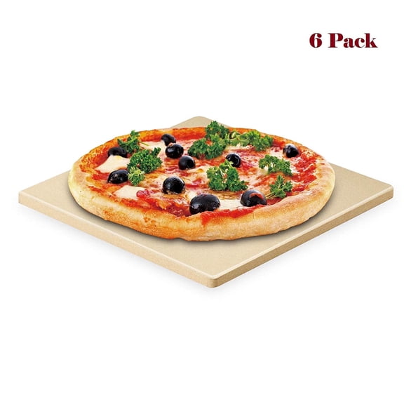 Cook N Home 7.5 Inch Square Pizza Stone with Scraper, Heavy Duty Cordierite Baking Stone for Oven and Grill, Thermal Shock Resistant, Ideal for Baking, 6-Pack with Scraper