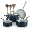 thumbnail image 1 of Cook N Home Classic Nonstick Cookware Set, Pots and Pans Cookware Set with Glass Lids and Comfortable Handles, Induction Compatible, 10-Piece, Blue, 1 of 7