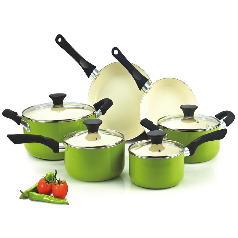 CAROTE 12pcs Nonstick Cookware Set, Heavy-duty Pots and Pans Set, Induction Kitchen  Pans for Cooking, Garden Green Cooking Pot