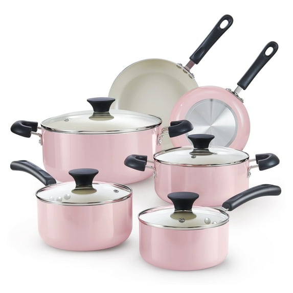 Cook N Home Pots and Pans Set Nonstick, 10-Piece Ceramic Kitchen Cookware Sets, Nonstick Cooking Set with Saucepans, Frying Pans, Dutch Oven Pot with Lids, Pink
