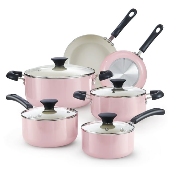 Cook N Home Pots and Pans Set Nonstick, 10-Piece Ceramic Kitchen Cookware Sets, Nonstick Cooking Set with Saucepans, Frying Pans, Dutch Oven Pot with Lids, Pink
