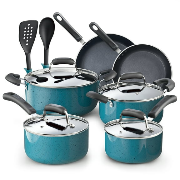 Cook N Home Pots and Pans Nonstick Cookware Set 12-Piece, Kitchen Cooking Set with Frying Pans and Saucepans, Induction Compatible, Turquoise