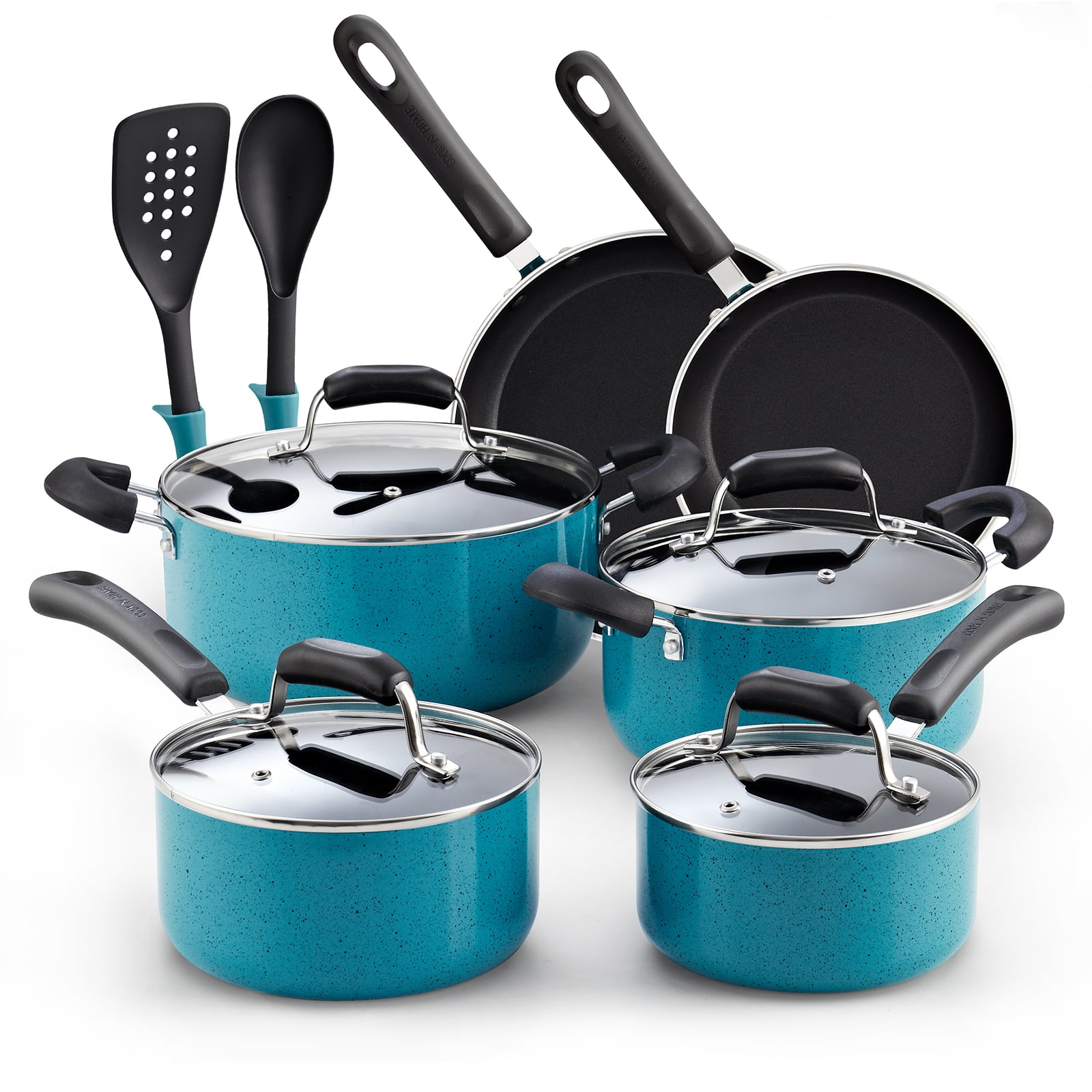 Cook N Home 12-Piece Nonstick Stay Cool Handle Cookware Set, Turquoise