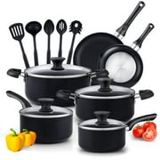 Cook N Home 15-Piece Nonstick Cookware Set, Includes Saucepan and Frying Pan, Black