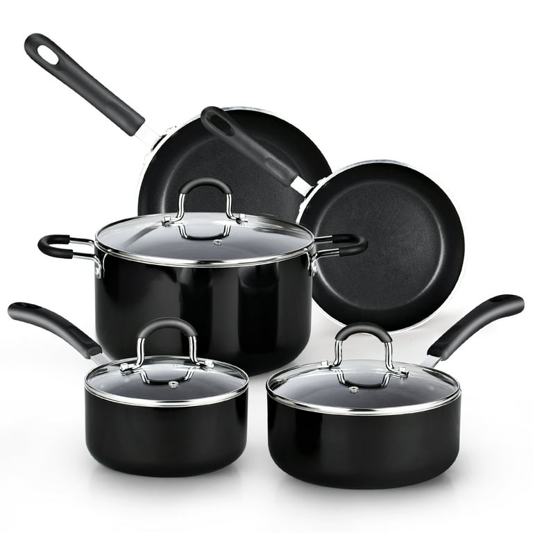Pots and Pans Set Ceramic Nonstick Black Cookware Sets, 5 Pcs Set w/Frying Pan, Pot & Saucepan