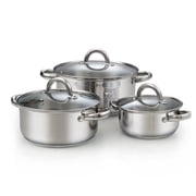 Cook N Home Basics Stainless Steel Pots Set, 1.5 & 3 Qt Sauce Pots with Lid, 5.5 Qt Dutch Oven Stockpot, Induction Compatible, Dishwasher & Oven Safe, Riveted Handles, 6-Piece
