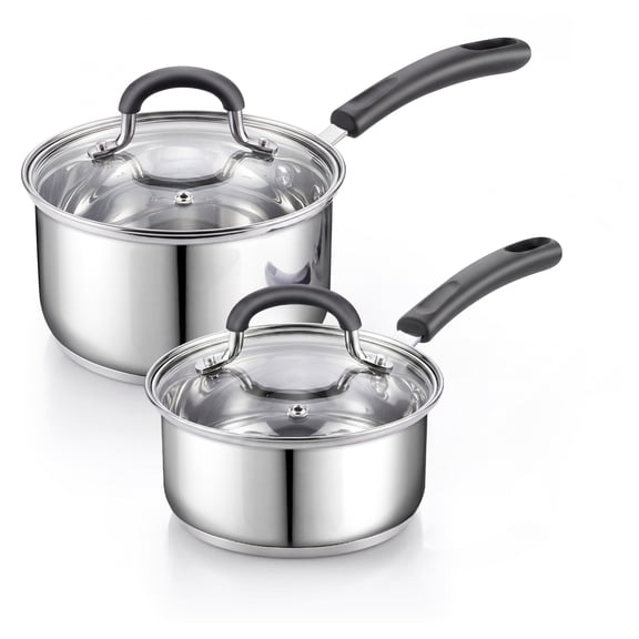 Cook N Home Professional 1 Quart and 2 Quart Stainless Steel Saucepan Set with Lids, Small Kitchen Induction Cooking Sauce Pot Pan, Stay-Cool Silicone Handle, Dishwasher Safe