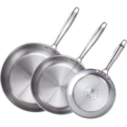 Cook N Home Classic Tri-Ply Clad 8 Inch / 10 Inch / 12 Inch Stainless Steel Skillet, Saute Frying Pan, Induction Cookware, Compatible with All Cooktops, Dishwasher & Oven Safe, 3-Piece