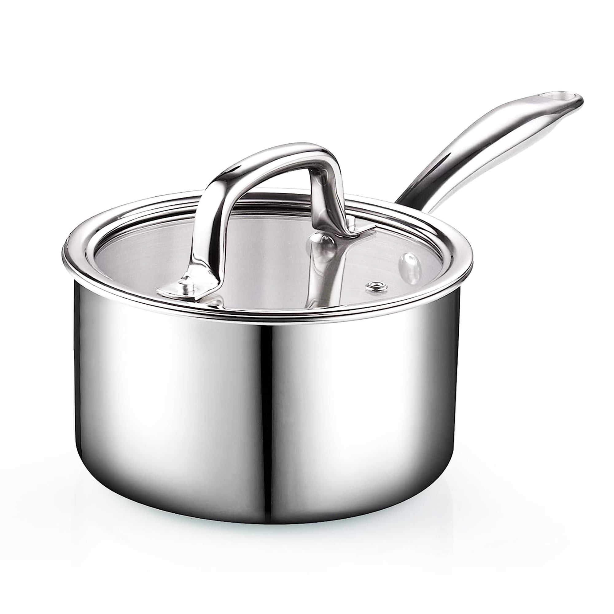 Cook N Home 2679 Tri-Ply Clad Stainless Steel Sauce Pan with Lid, 1.5 Quart, Silver