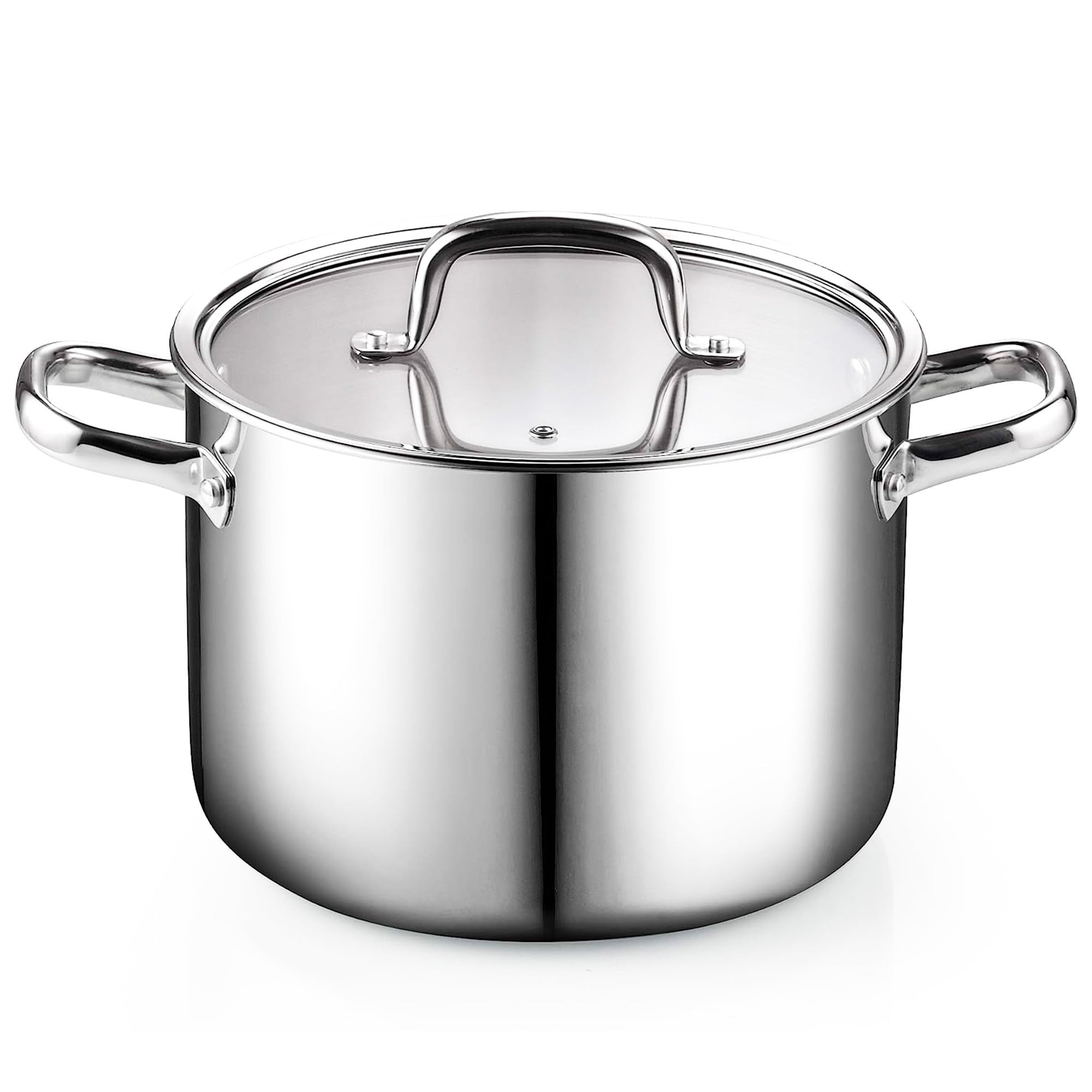 Cook N Home Stainless Steel Stockpot 8 Quart, Tri-Ply Clad Stock Pot with  Glass Lid, Silver 