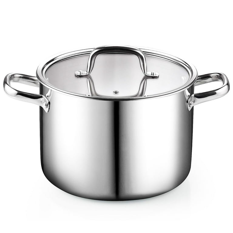 8 Qt Tri-Ply Clad Stainless Steel Covered Stock Pot