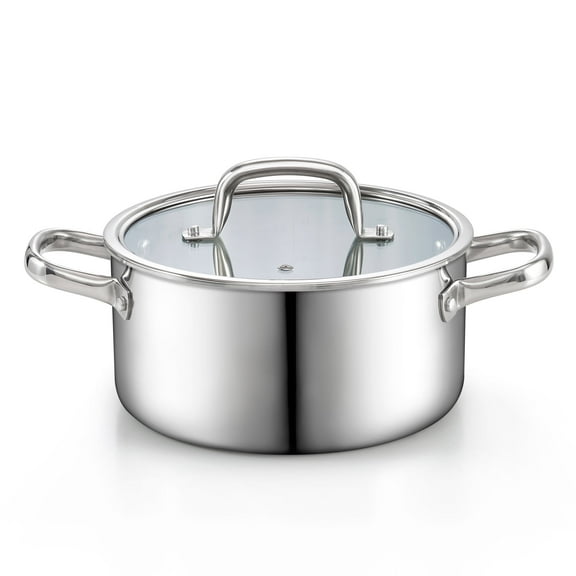 Cook N Home Stainless Steel Stockpot with Lid 4 Quart, Tri-Ply Clad Soup Pot, Induction Cooking pot, Silver