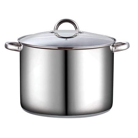 Cook N Home Basics 16 Quart Stainless Steel Stock Pot with Lid, Cooking Pot for Pasta, Soup, Sturdy Handle, Large Stockpot with Even Heating, Oven & Dishwasher Safe, Cookware for Canning, Boiling