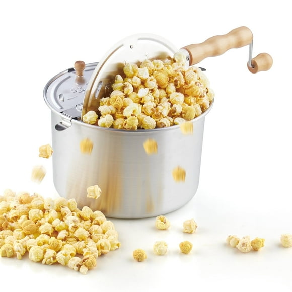 Cook N Home Stovetop Popcorn Popper with Crank, 6-Quart Aluminum Popcorn Pot Popcorn Maker, Silver